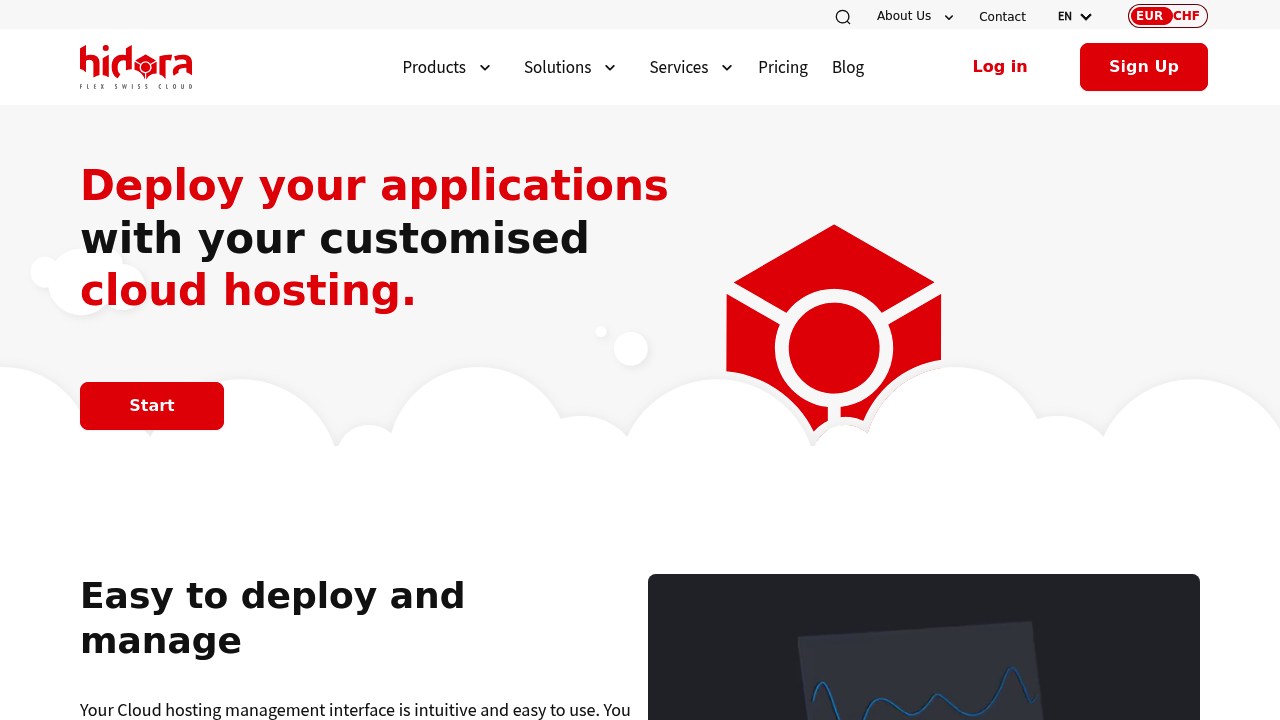 A screenshot of Hidora