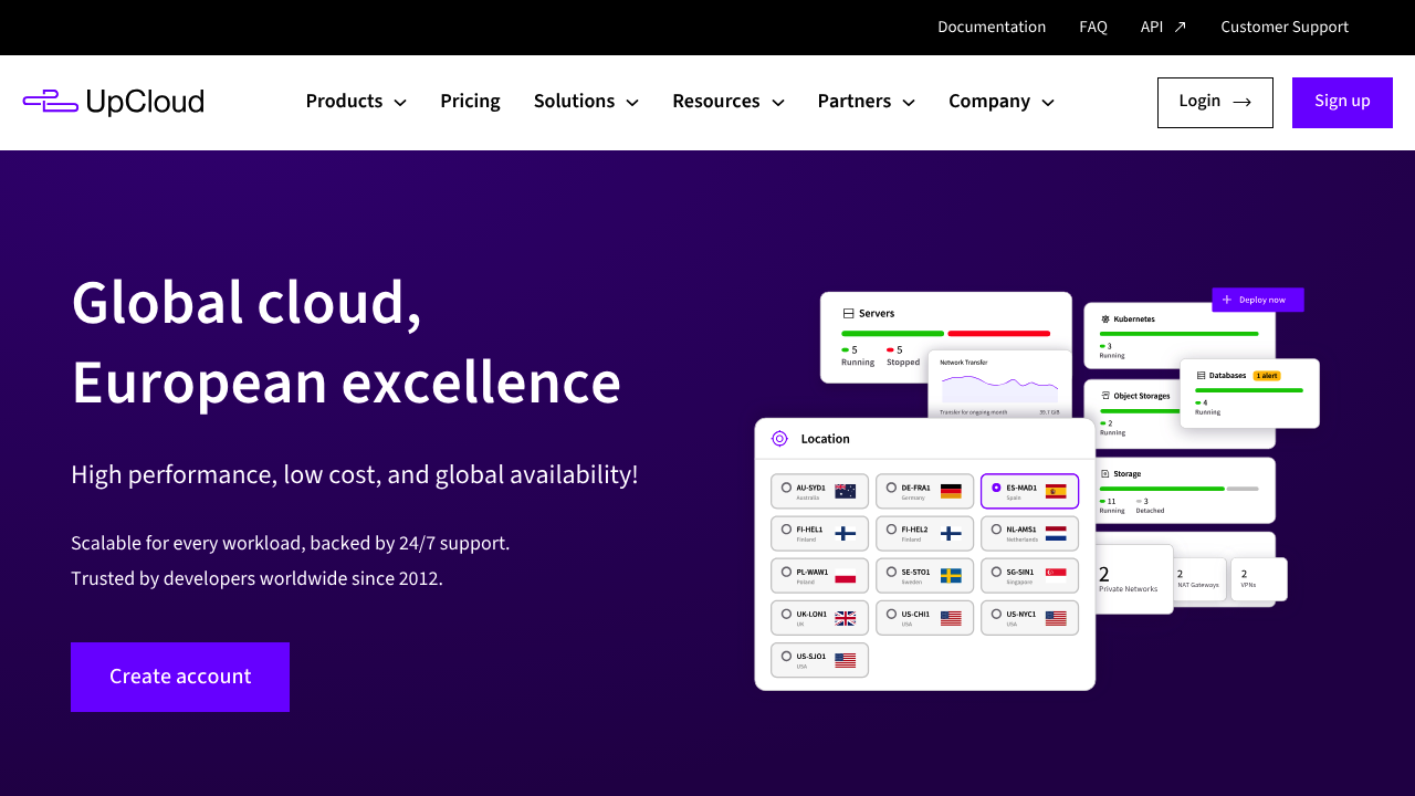 A screenshot of Upcloud